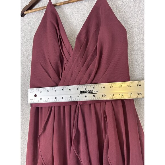 White by Vera Wang Maxi Dress Women 4 Wine Ruffle Halter Bridesmaid Formal Gown - Picture 6 of 11
